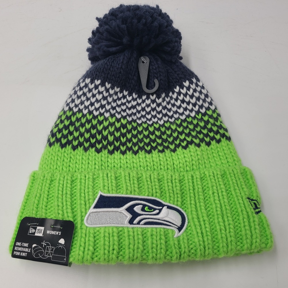 Women Seattle Seahawks Hat Beanie New Era Green Blue NFL Pom Knit Stocking Cap